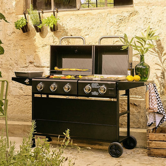 Black Uniflame Combo 5-Burner Propane Gas Grill & Griddle