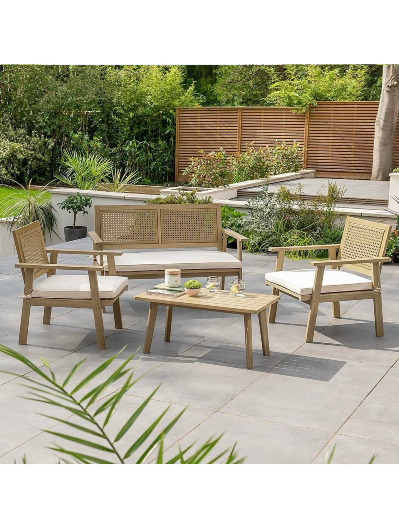 Wooden Rattan 4 Piece Sofa Set