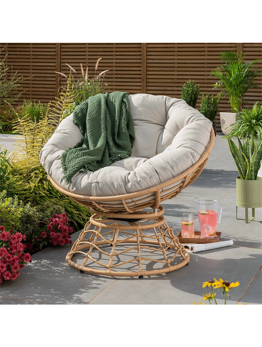 Chevron Rattan Swivel Moon Chair