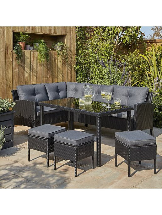 Black Outdoor Corner Sofa Dining Set 5 Piece